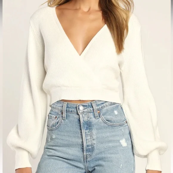 Lulus Surplice Balloon Sleeve Sweater - Picture 1 of 2